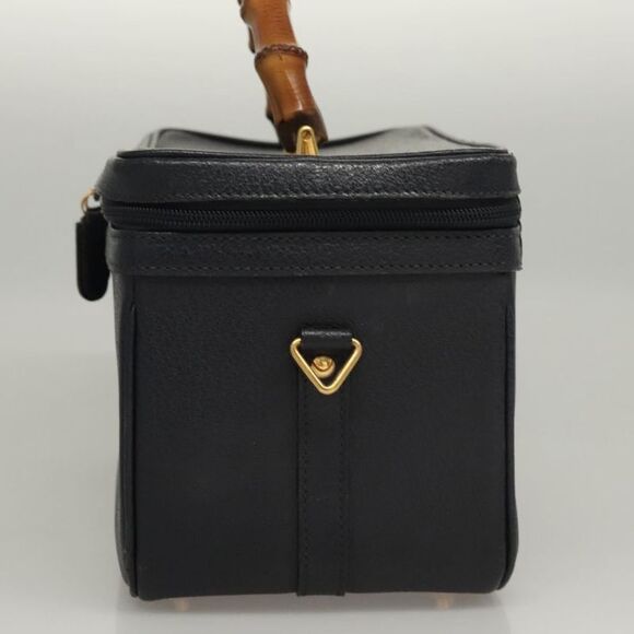 Gucci Vintage Bamboo Vanity Case Leather Navy Leather Handbag (Pre-Owned) - Picture 3 of 16